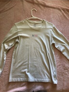 Vans Cream Long Sleeve Tee with Pink-to-Black Checker Logo
